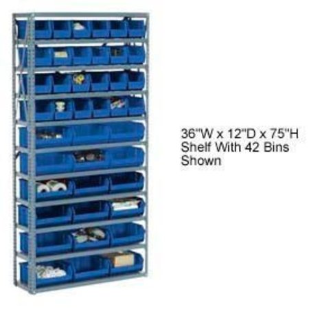 GLOBAL EQUIPMENT Steel Open Shelving with 36 Blue Plastic Stacking Bins 10 Shelves - 36x12x73 603253BL